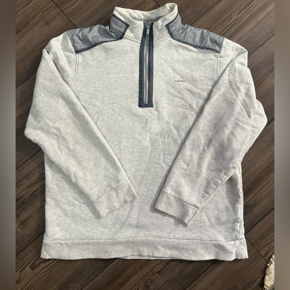 Calvin Klein Men’s Quarter Zip Gray Pullover | XL Fleece Lined | Athletic Casual